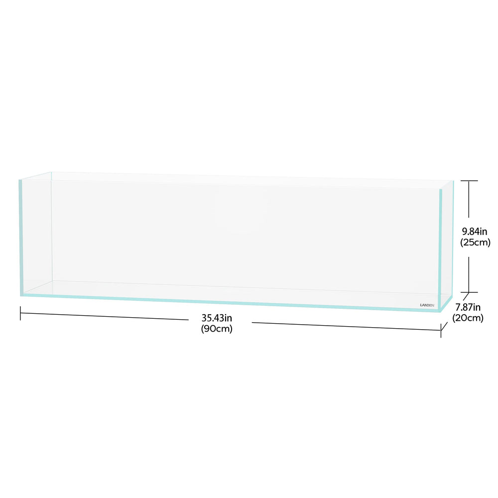 LANDEN 90L aquarium side view showcasing roomy interior for swimming space.