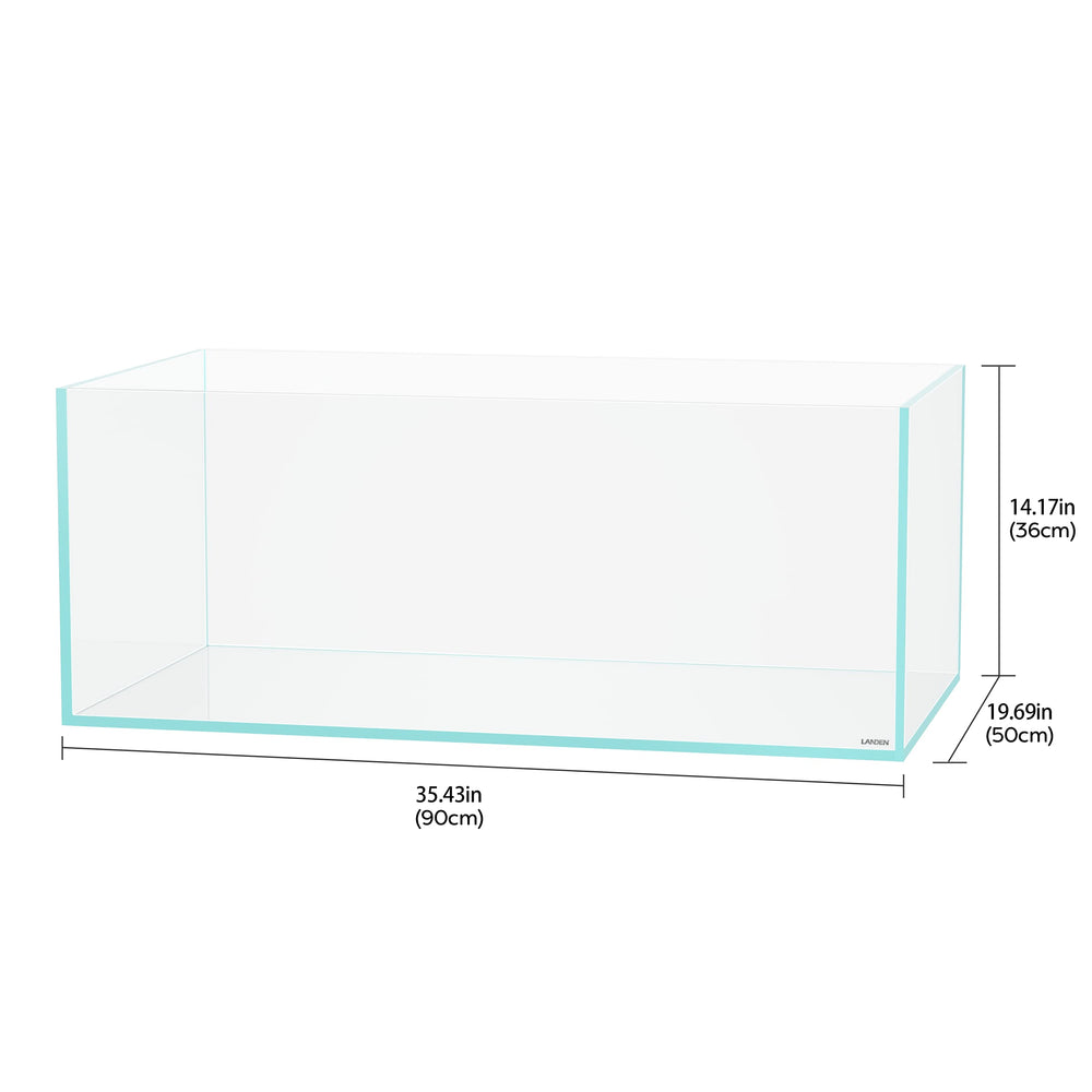 Landen 90S tank left side view highlighting depth and three-sided viewing.