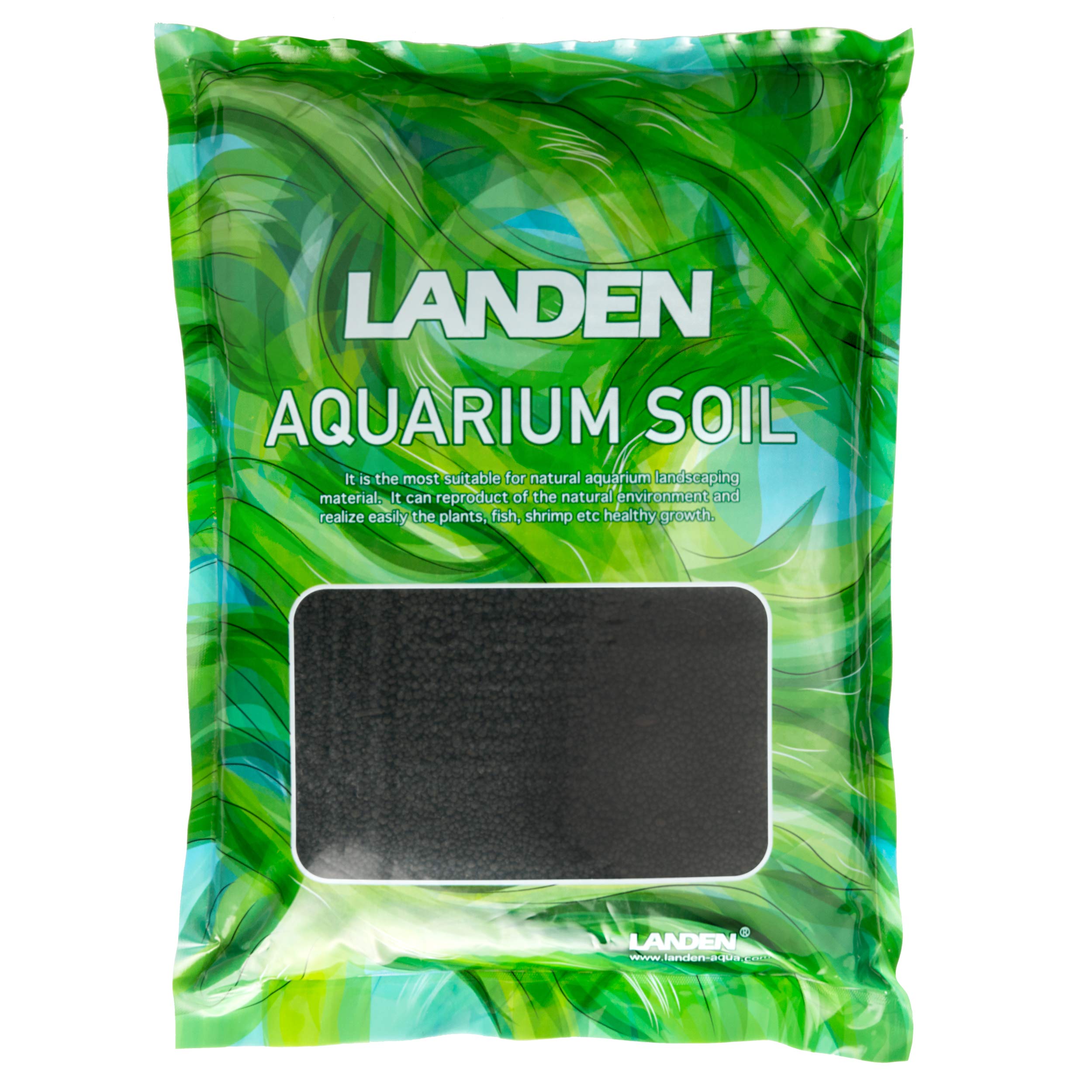LANDEN Aqua Soil Substrate bag front shows natural black substrate ready for planting.