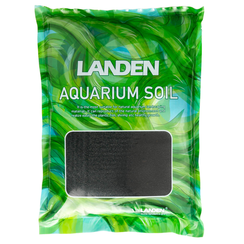 LANDEN Aqua Soil Substrate bag front shows natural black substrate ready for planting.