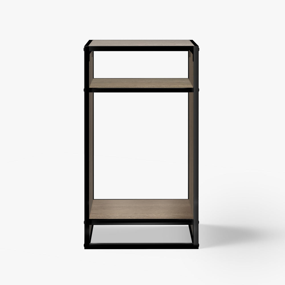 Landen brown frame viewed from angle highlights sturdy triangular design and clean modern aesthetic.