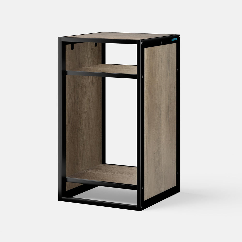 Landen brown stand bottom shelf stores filters and equipment, reducing clutter around aquariums.