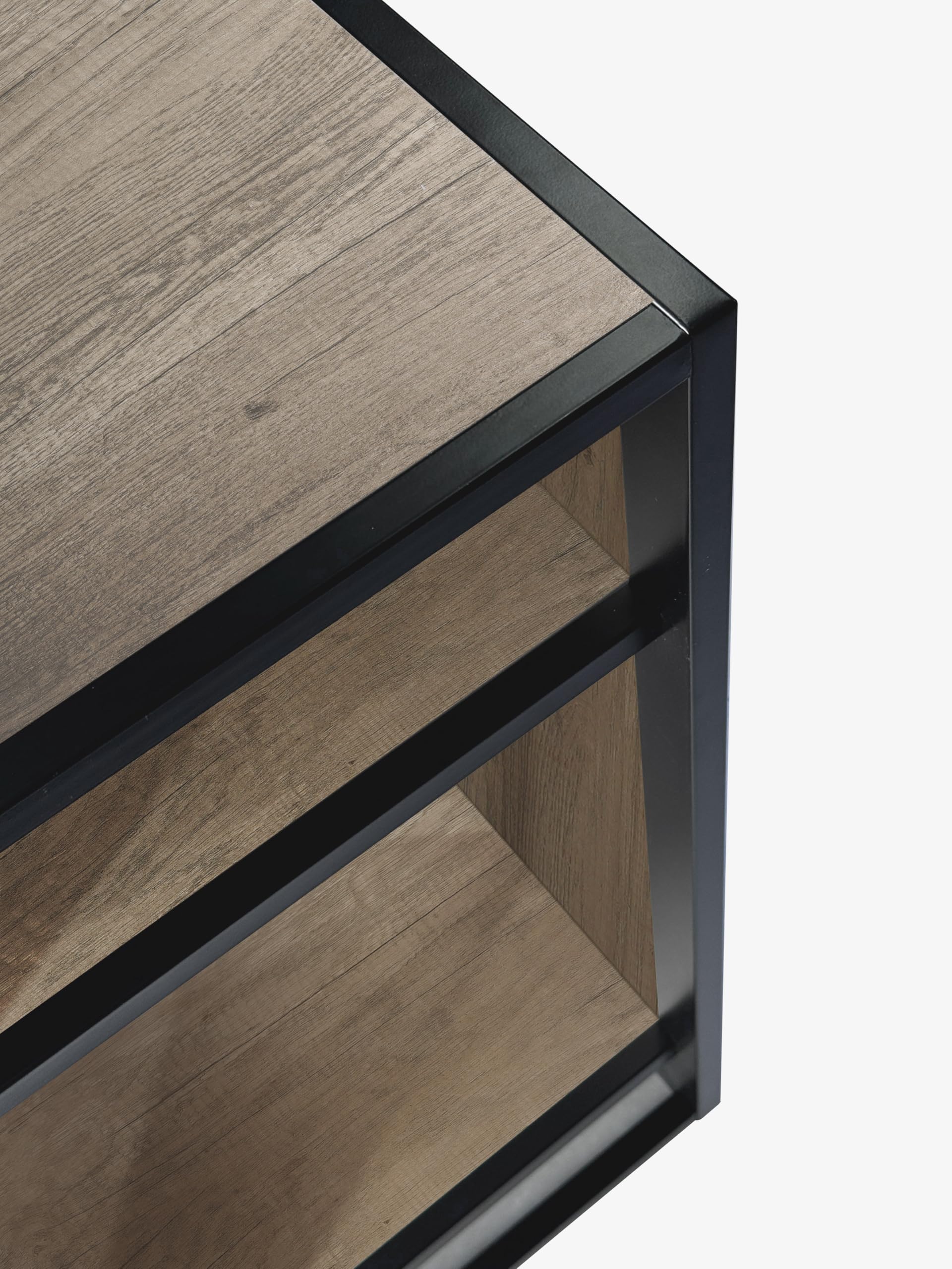 Landen brown-gray finish complements spaces with a practical, modern look.