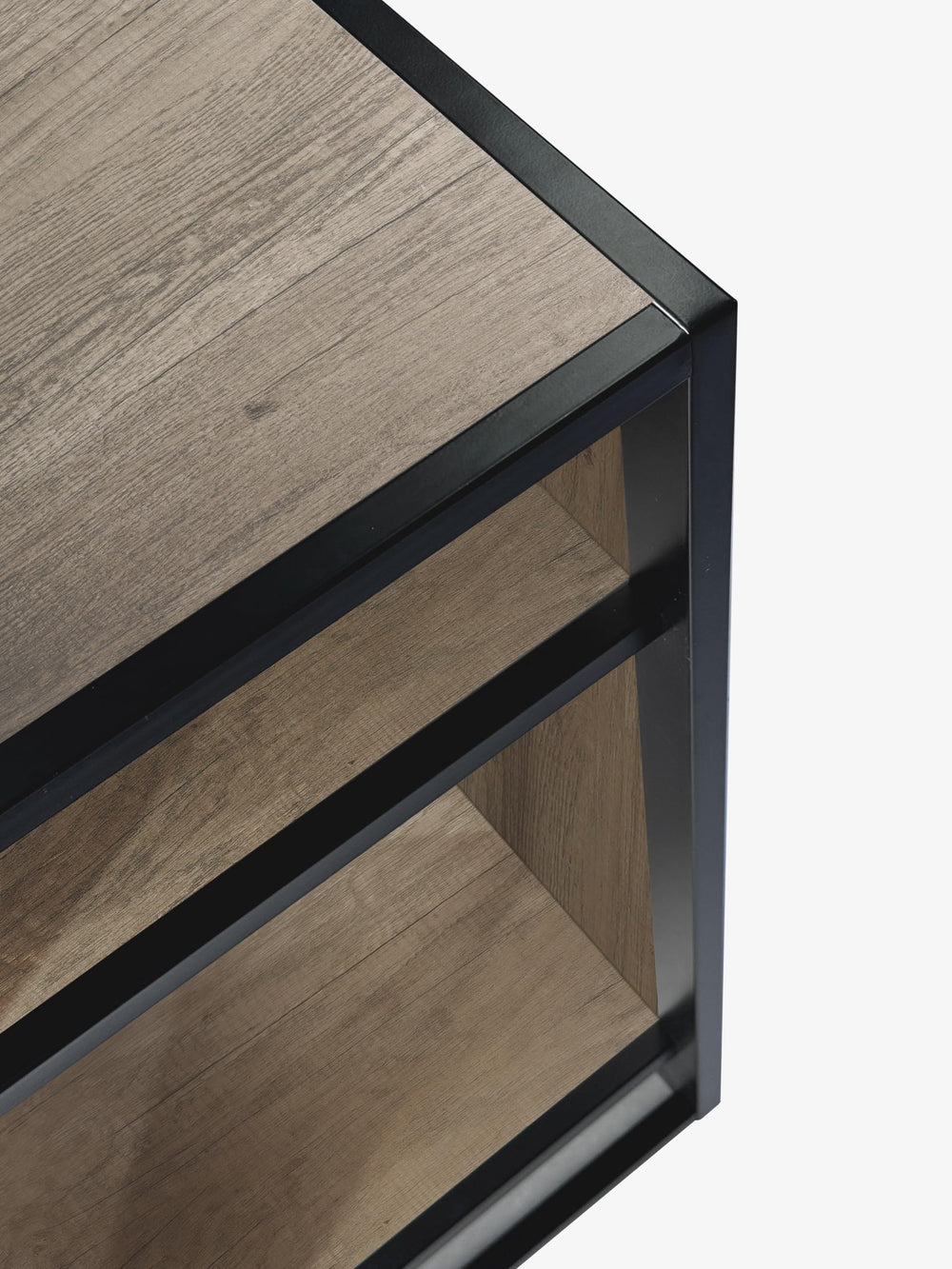 Landen brown-gray finish complements spaces with a practical, modern look.