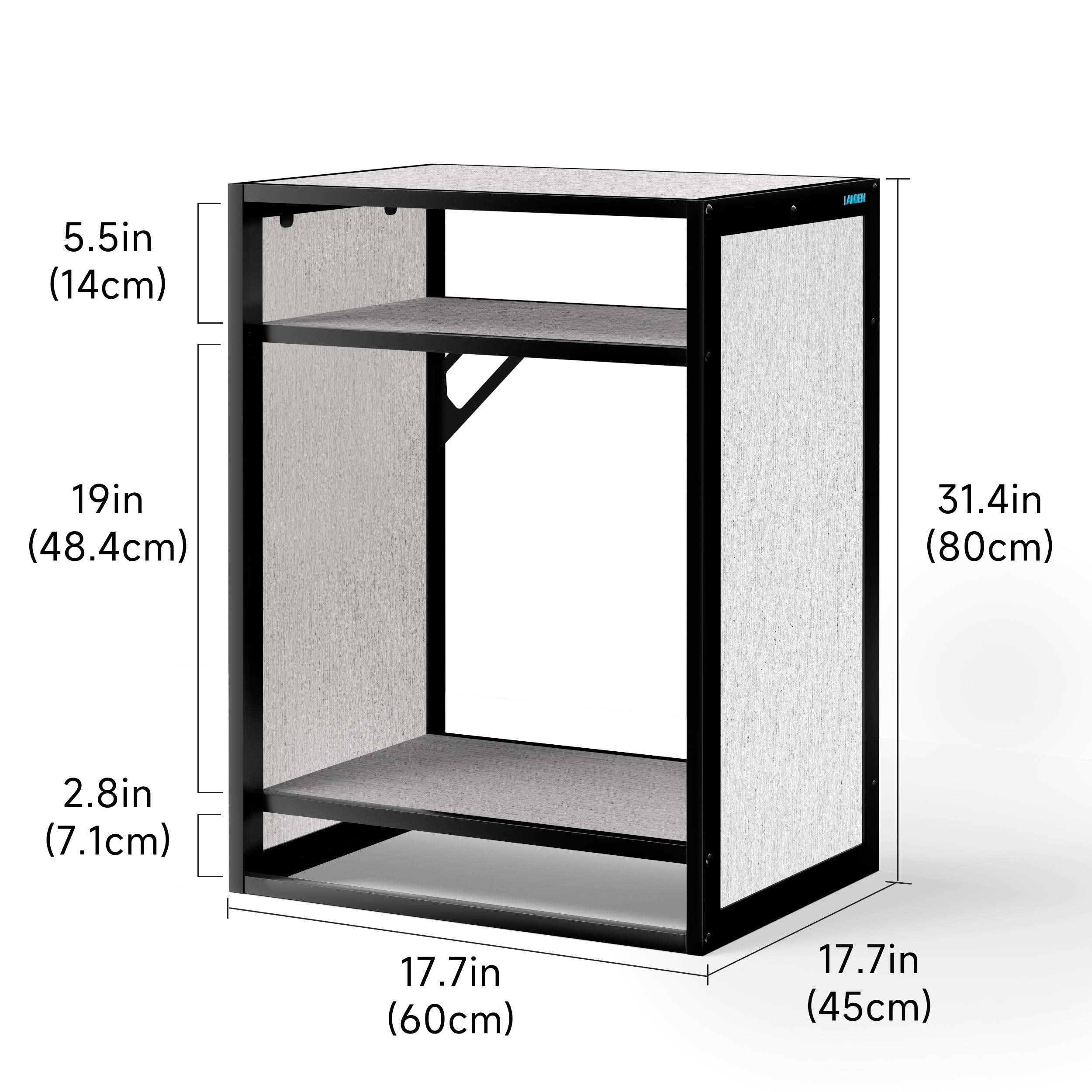 LANDEN CLX60 three-tier design maximizes vertical space for gear.