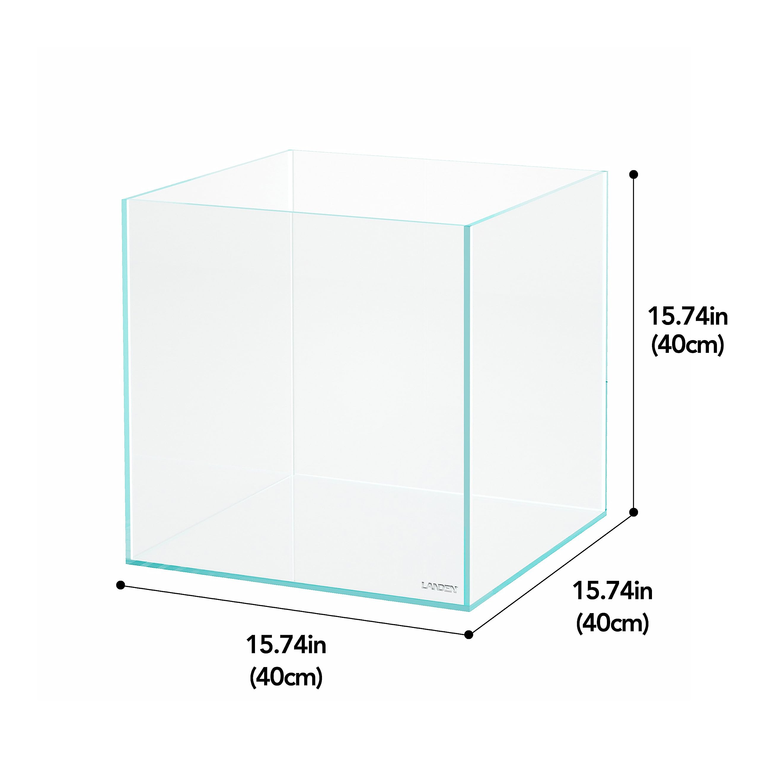 LANDEN cube tank side view highlights depth for dramatic plant and fish displays.