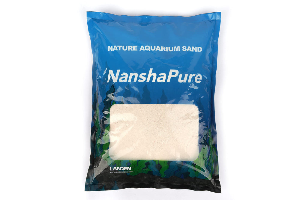 LANDEN NanshaPure sand bag showing natural aragonite substrate for reef tanks.