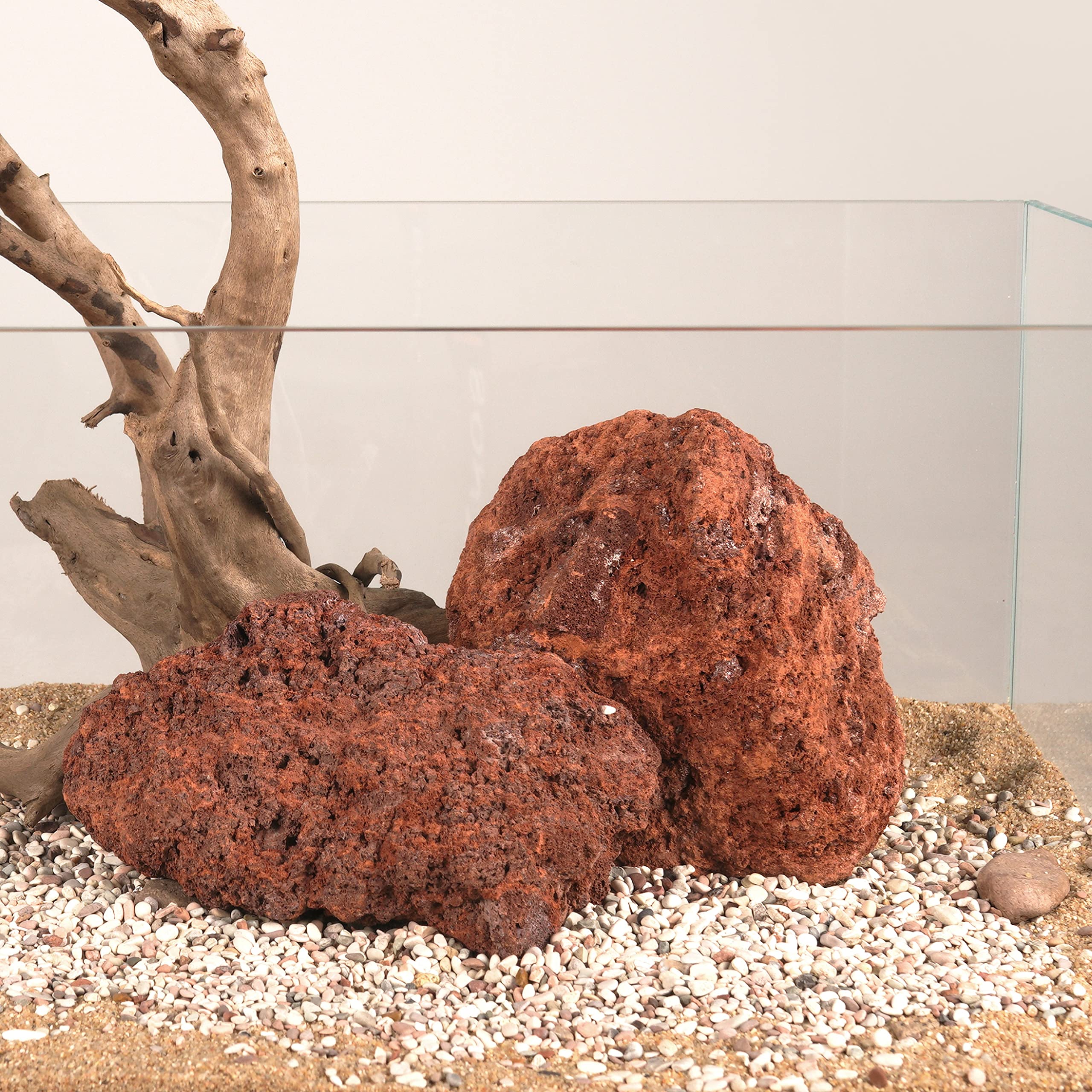 LANDEN Red Lava Stones close-up highlighting porous surface for bacteria habitat and filtration.