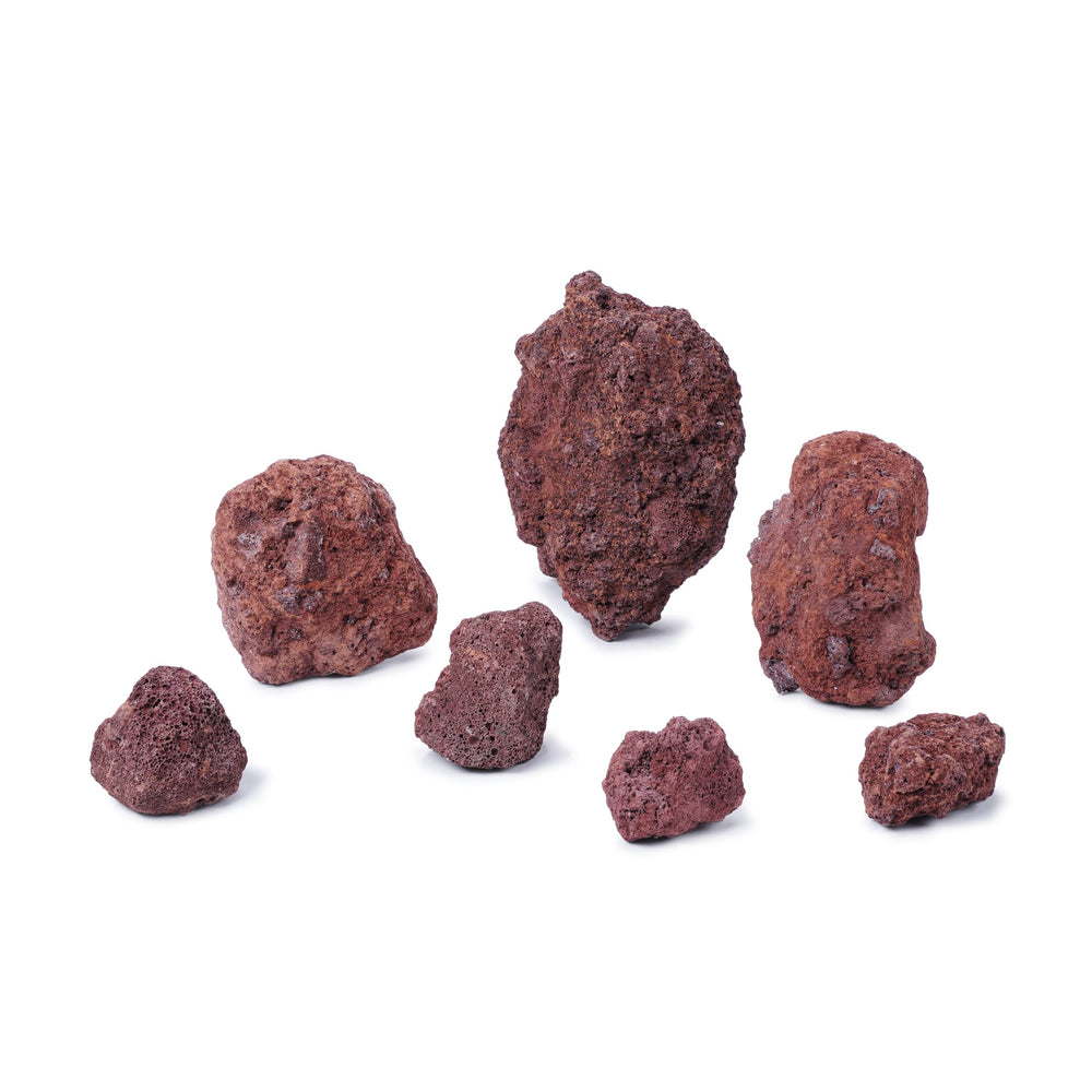 LANDEN Red Lava Stones close-up of porous rock texture indicating bacteria-friendly surface.