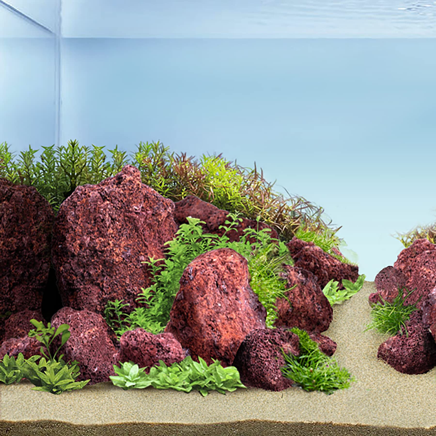 LANDEN Red Lava Stones terrarium layout with varied shapes for Isagumi-inspired design.
