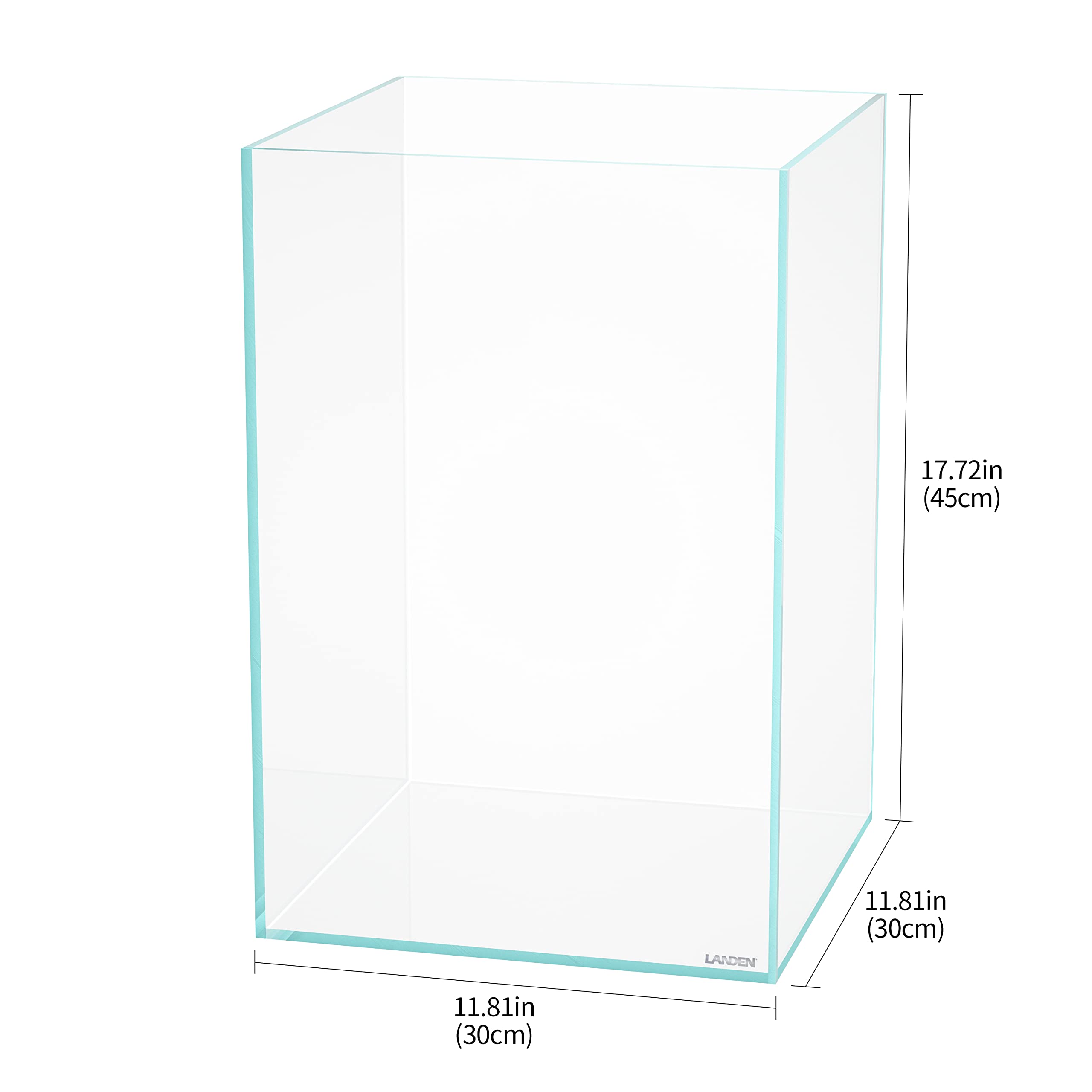 LANDEN tall tank low-iron-glass-closeup reveals clearer colors for true aquascapes.