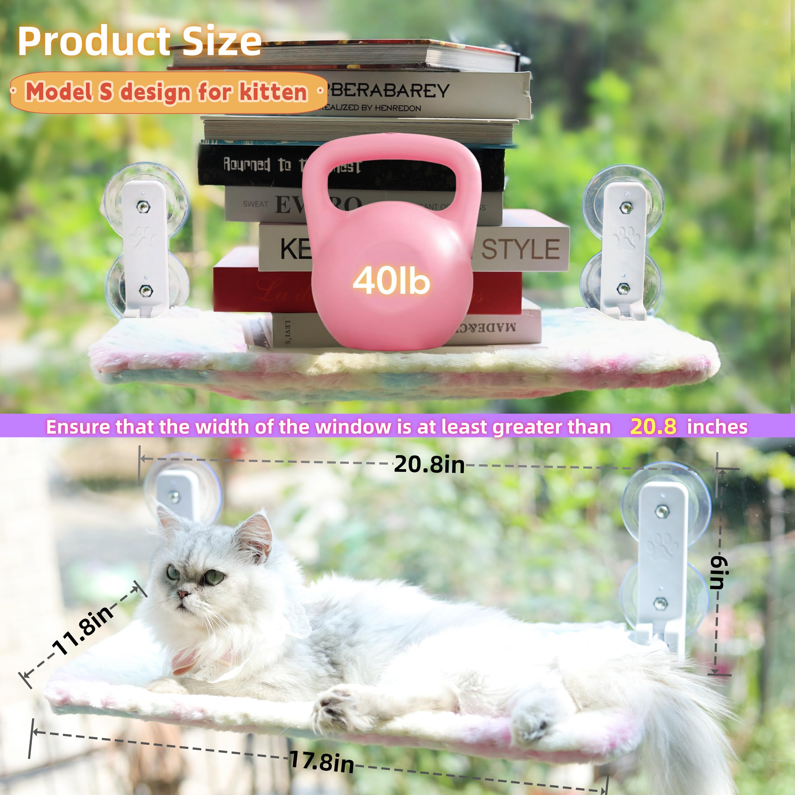 LANERmooos cat window hammock with suction cups securing indoor placement