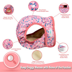 Langsprit diaper shows hook-loop closures for easy, fur-friendly adjustments.