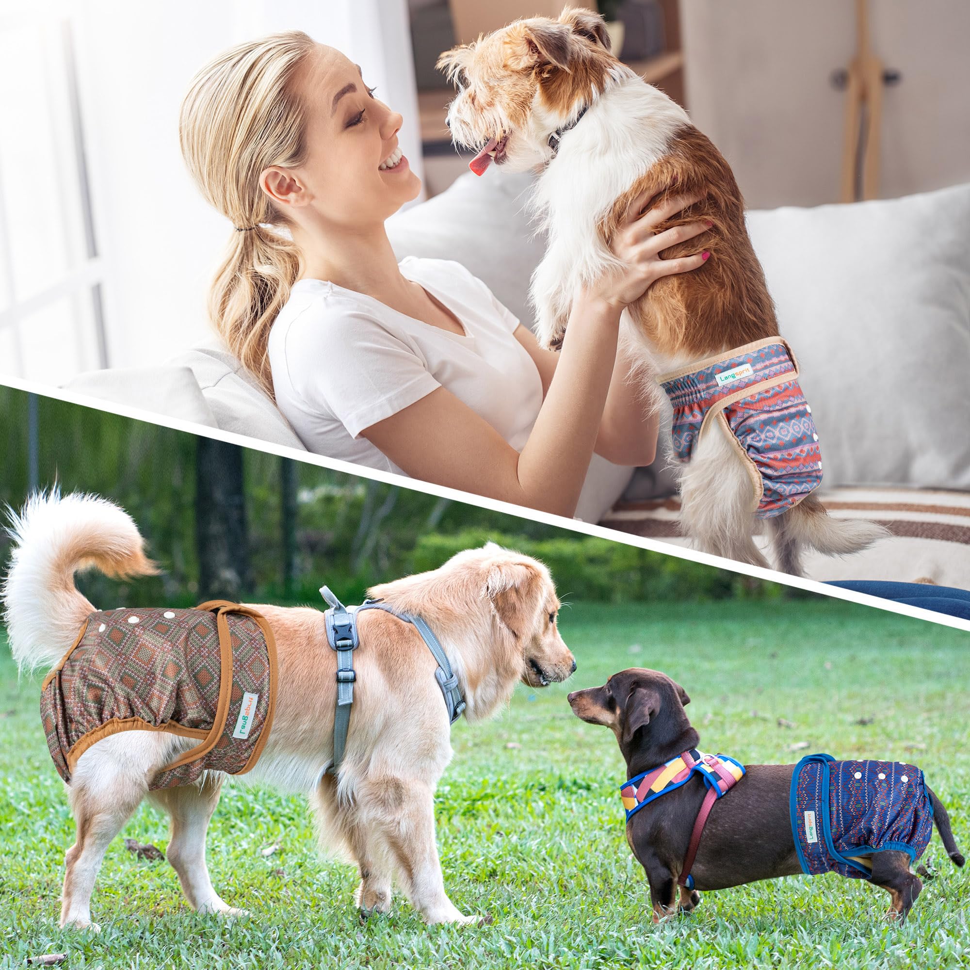 Langsprit dog diapers adjustable snaps ensure a customizable, secure fit.