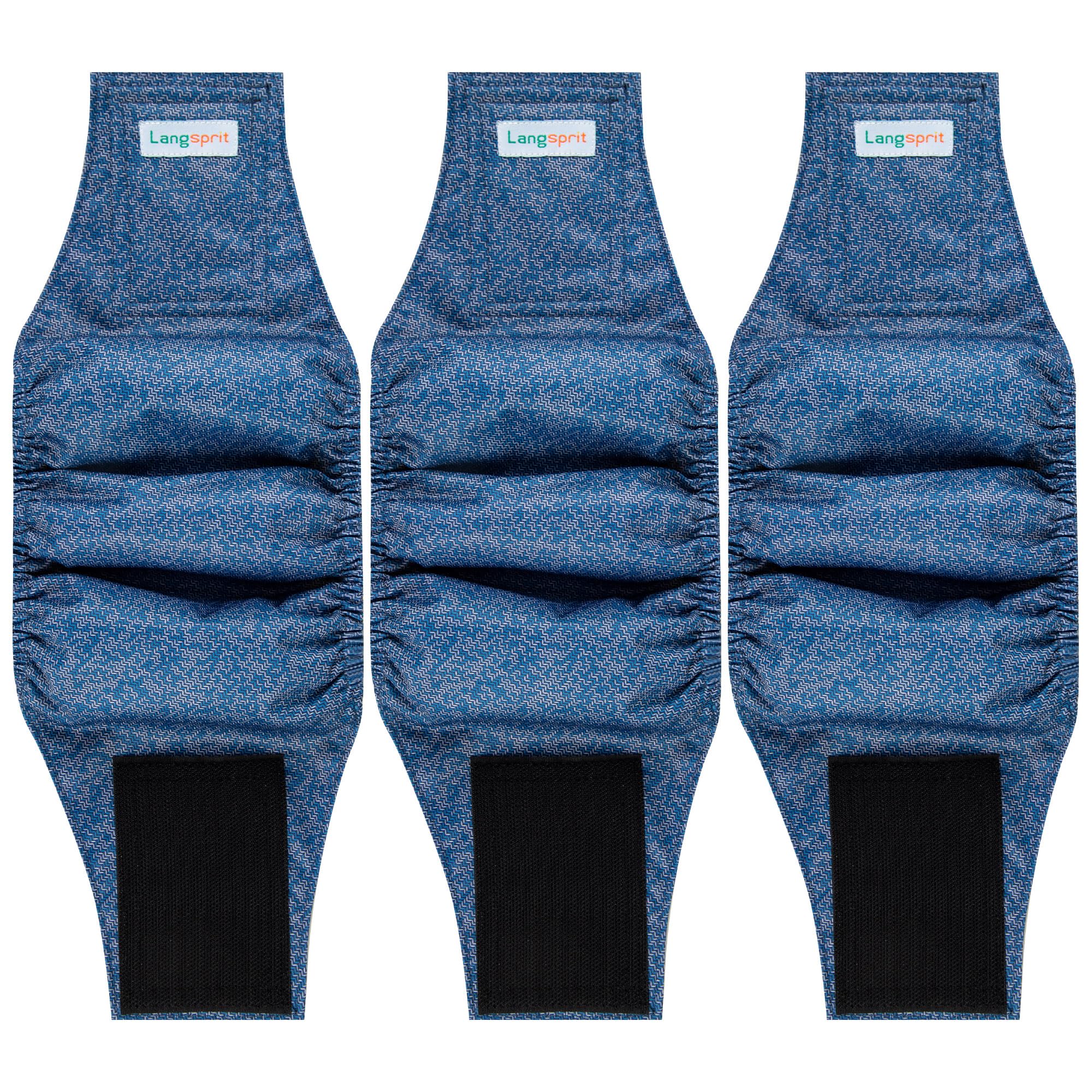 Langsprit male belly band closeup shows secure fit and comfort for indoor protection