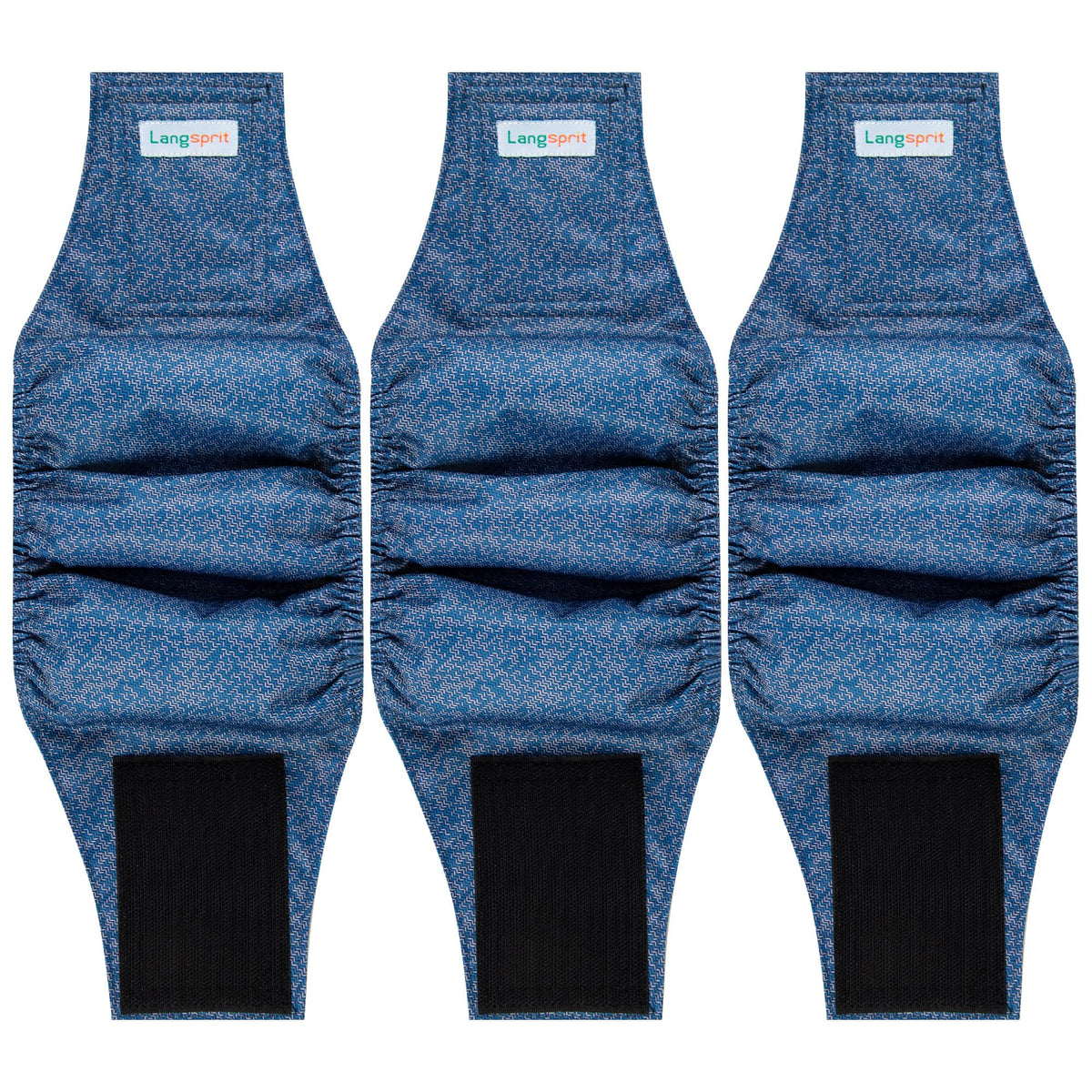 Langsprit male belly band closeup shows secure fit and comfort for indoor protection