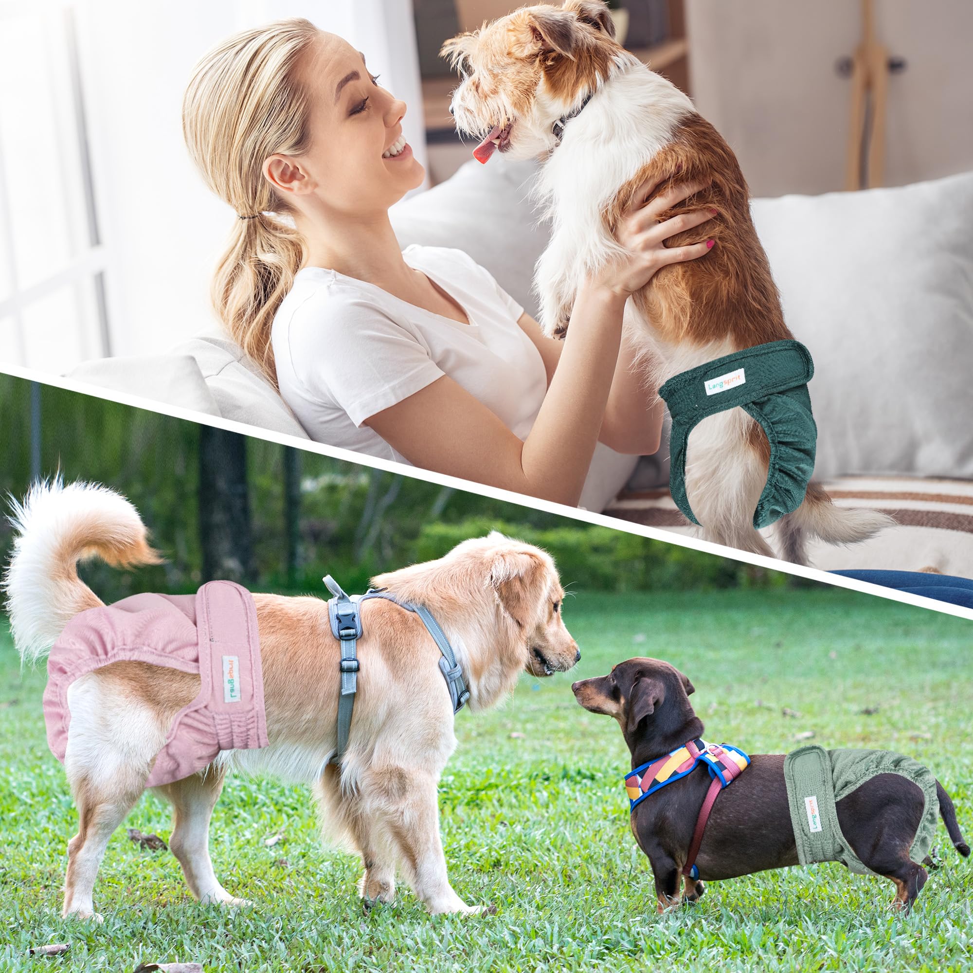 Langsprit dog diapers back snap design offers adjustable fit and easy adjustments.