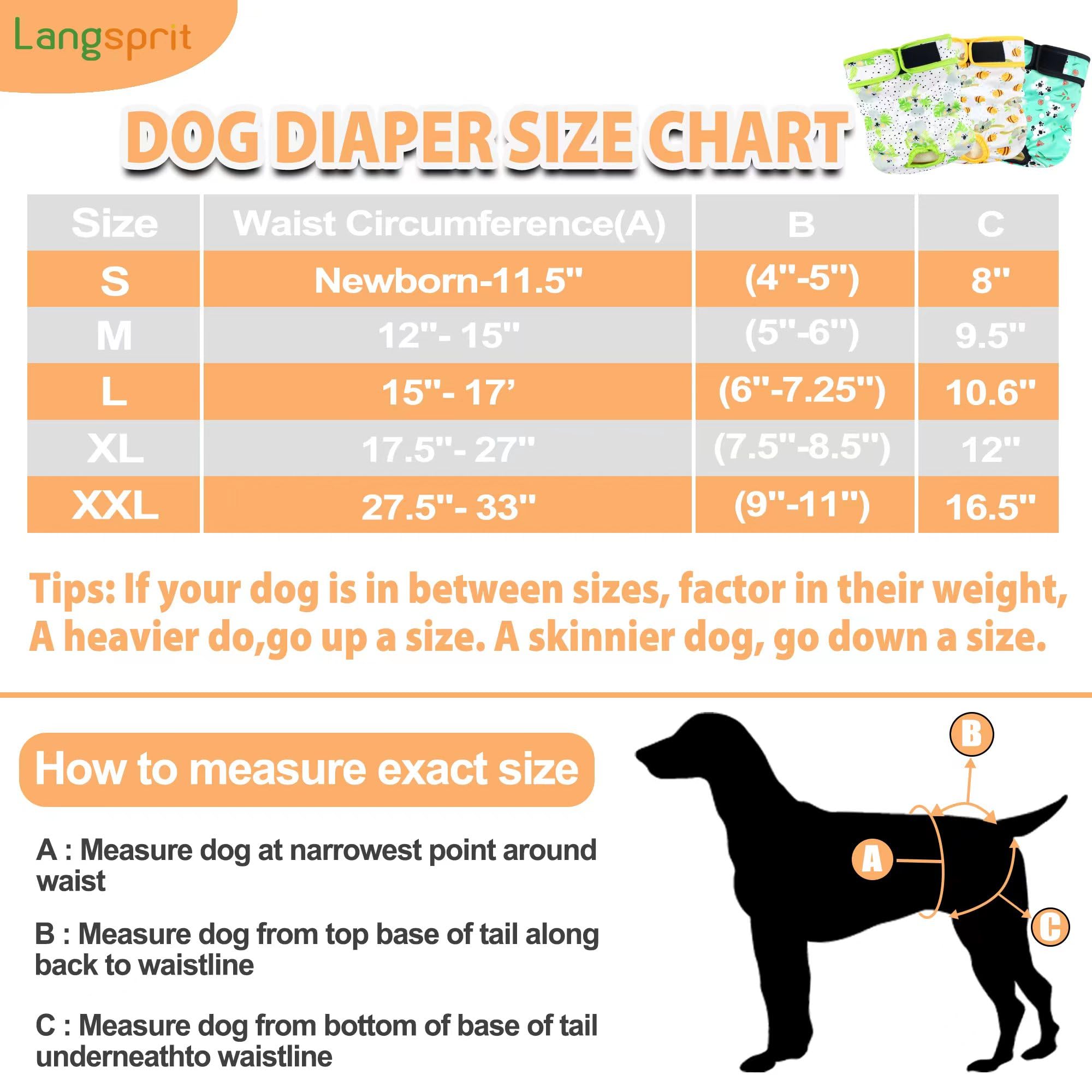 Langsprit washable female dog diapers back view highlighting adjustable closures for a snug fit