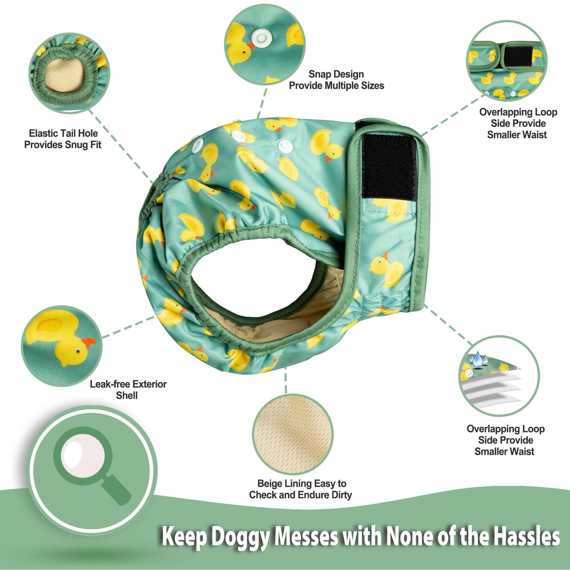 Langsprit washable female dog diaper showing back snap button design for adjustable fit.