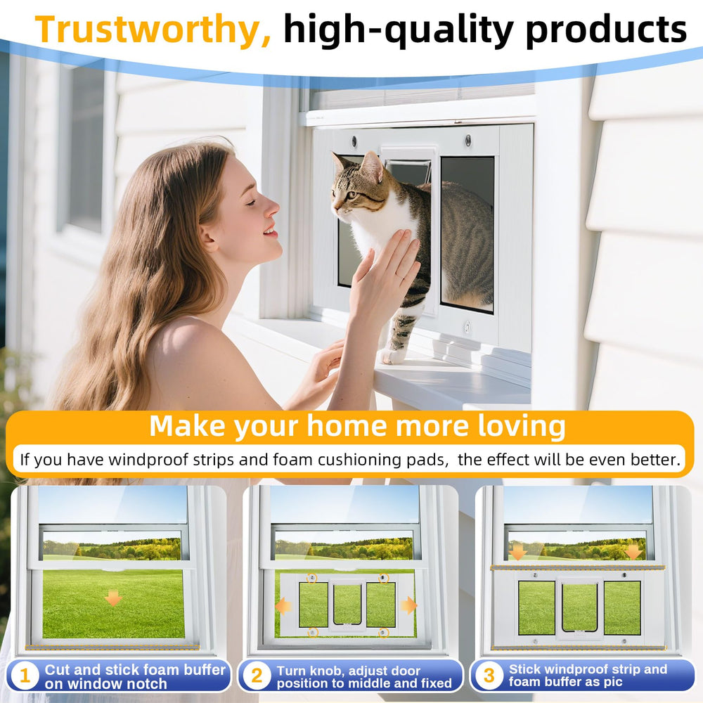 Lanmun cat door window insert powder-coated aluminum frame resists wear.