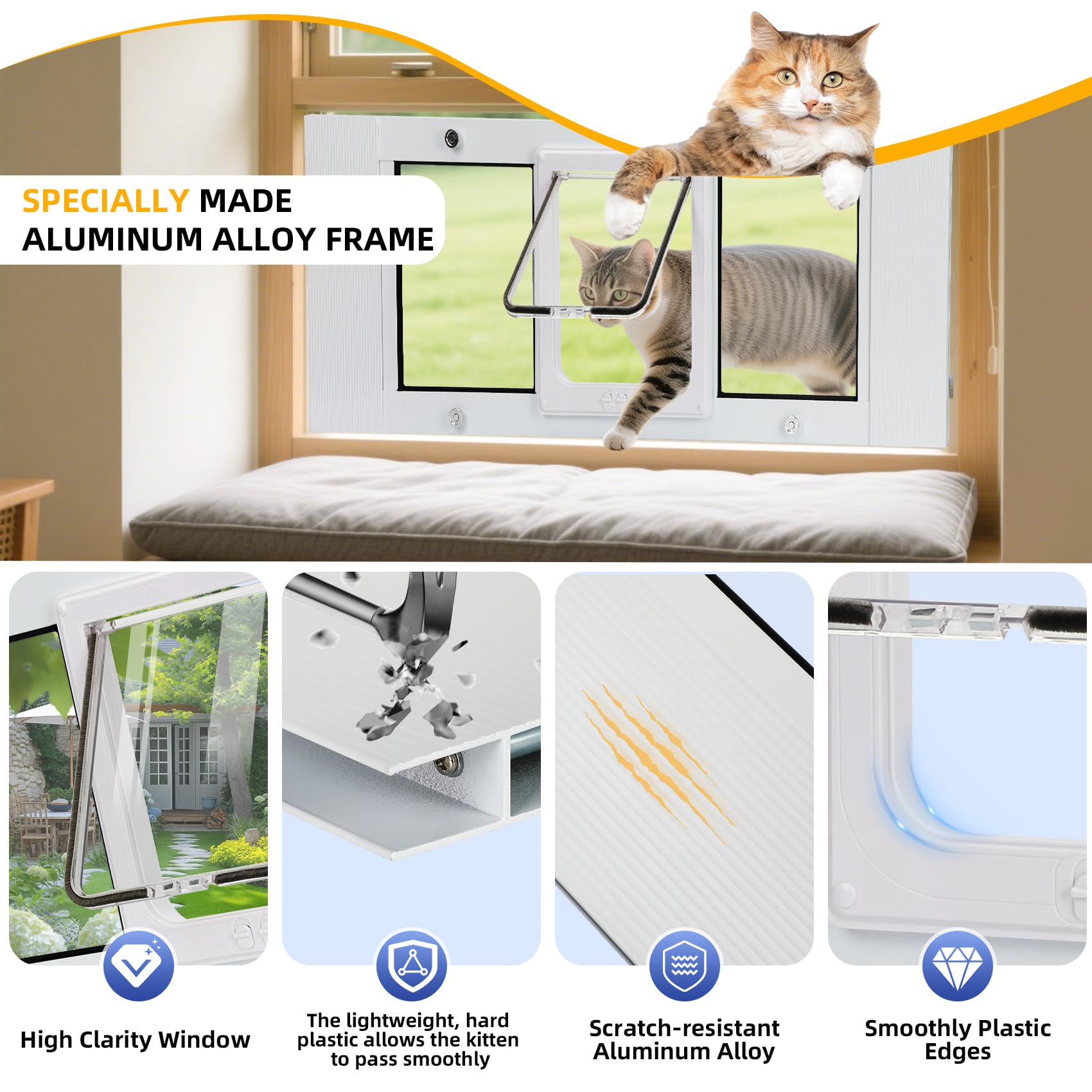 Lanmun cat door window insert with magnetic closure ensures secure quick closing.