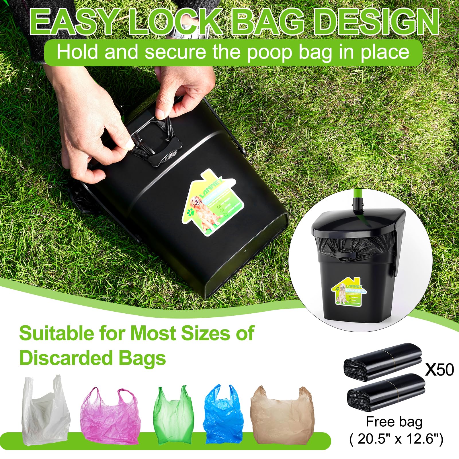 LANNEY upgraded bag clip keeps bags secure on the bin during use.