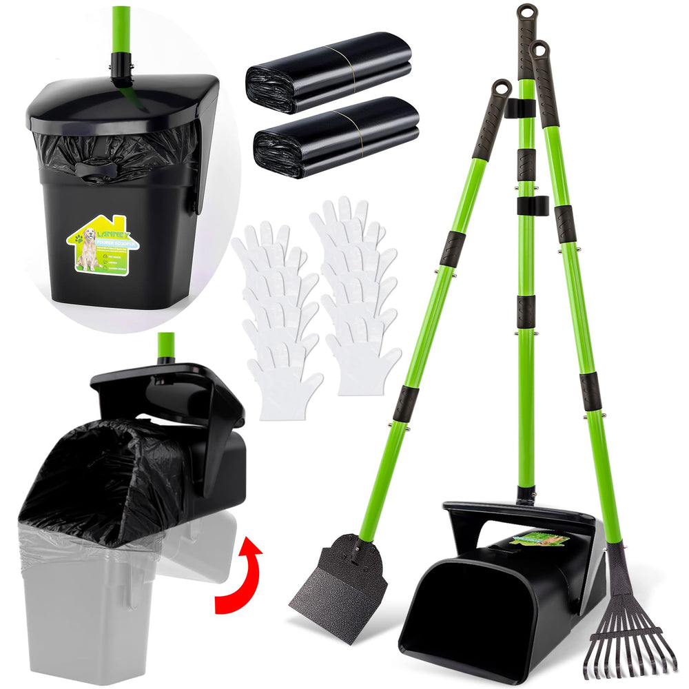 LANNEY Pooper Scooper with 38 inch extended handle for easy standing cleanup.