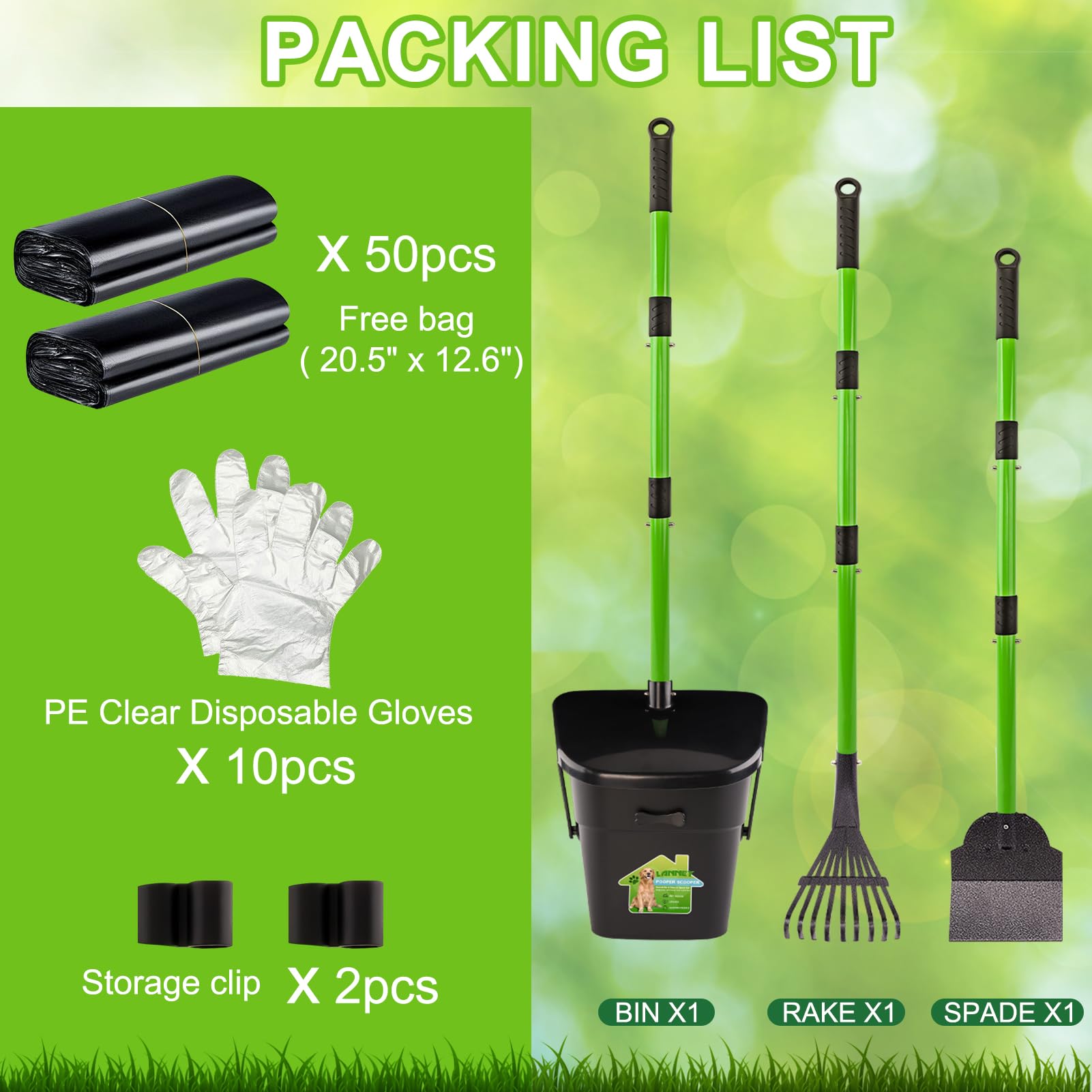 LANNEY multi surface scooper handles grass, concrete, soil, and gravel cleanup.