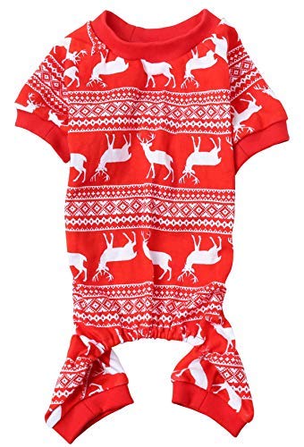 Lanyarco cotton Christmas dog pajamas back view shows a 15-inch length for comfortable movement.
