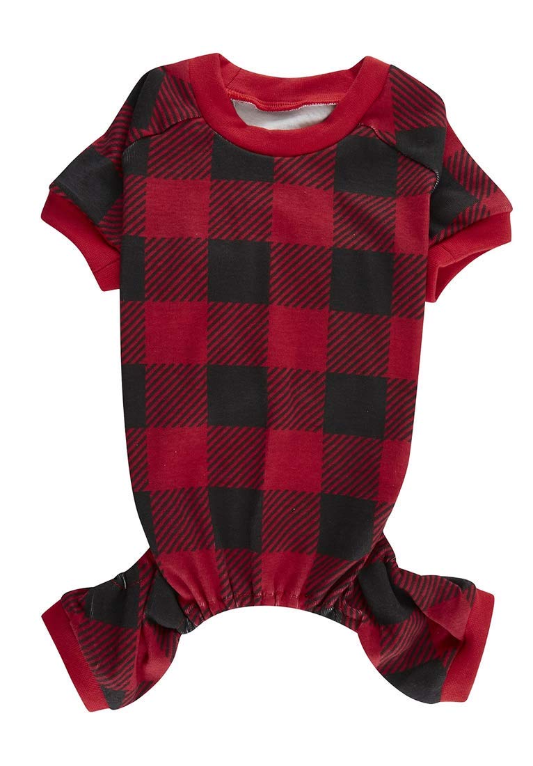 Pijama Lanyarco para perro con cuadros rojo negro, cómodo y festivo.