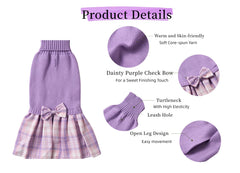 Lanyarco purple dog dress XL knit-turtleneck closeup shows soft yarn warmth.