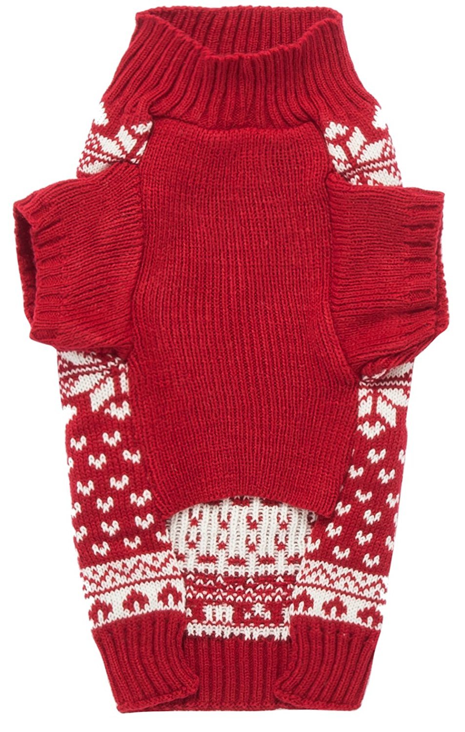 Lanyarco red Christmas dog sweater back view for comfortable coverage during walks.