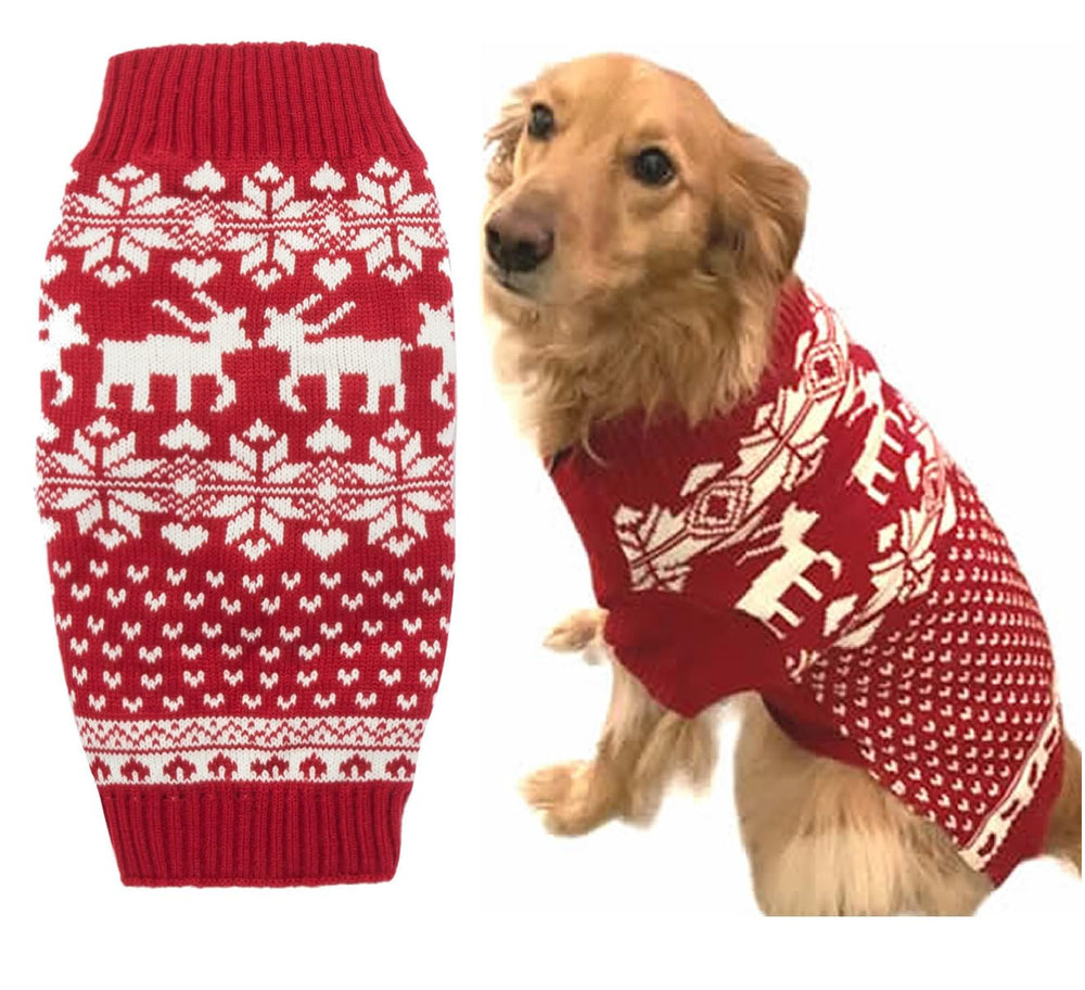Lanyarco red Christmas dog sweater front view highlighting festive warmth and easy pull-on style.
