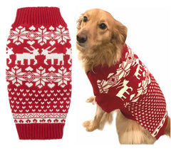 Lanyarco red Christmas dog sweater front view highlighting festive warmth and easy pull-on style.