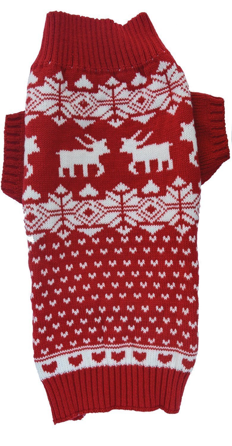 Lanyarco Red Reindeer dog sweater back view keeps XXL dogs warm and festive