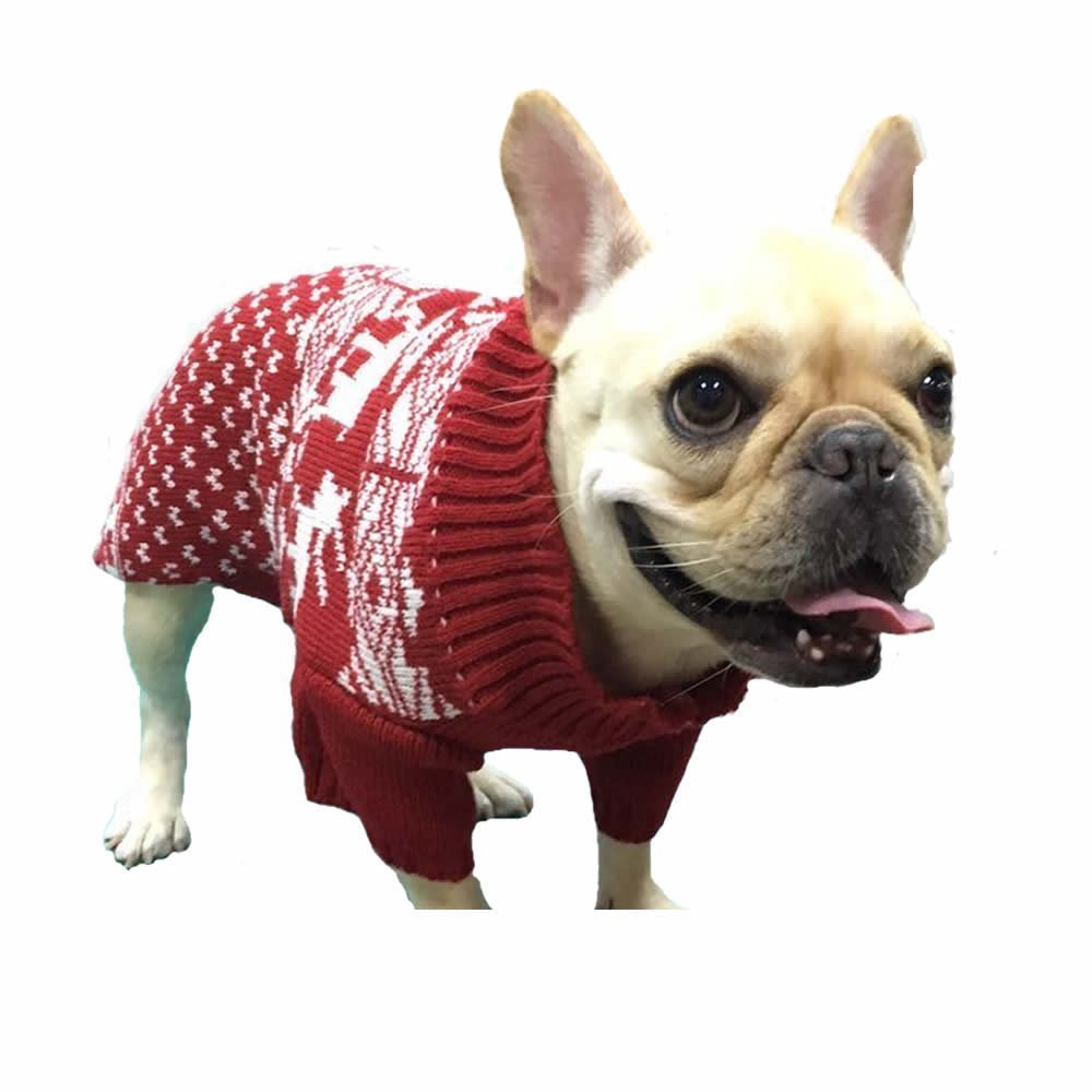 Lanyarco Red Reindeer dog sweater side view highlights easy-on pullover design