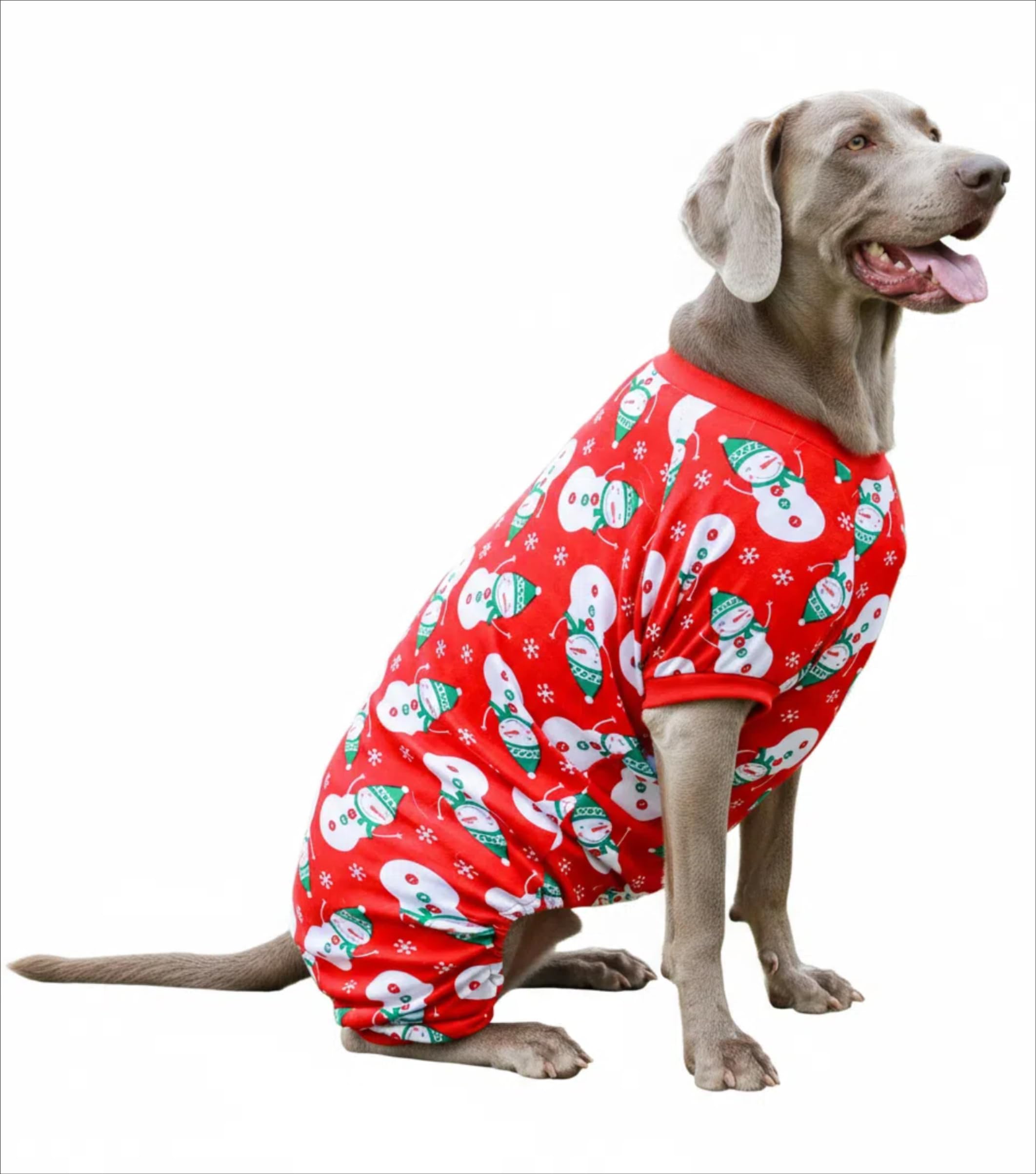 Lanyarco Snowman dog pajamas size chart reference red, helps find the right XL fit