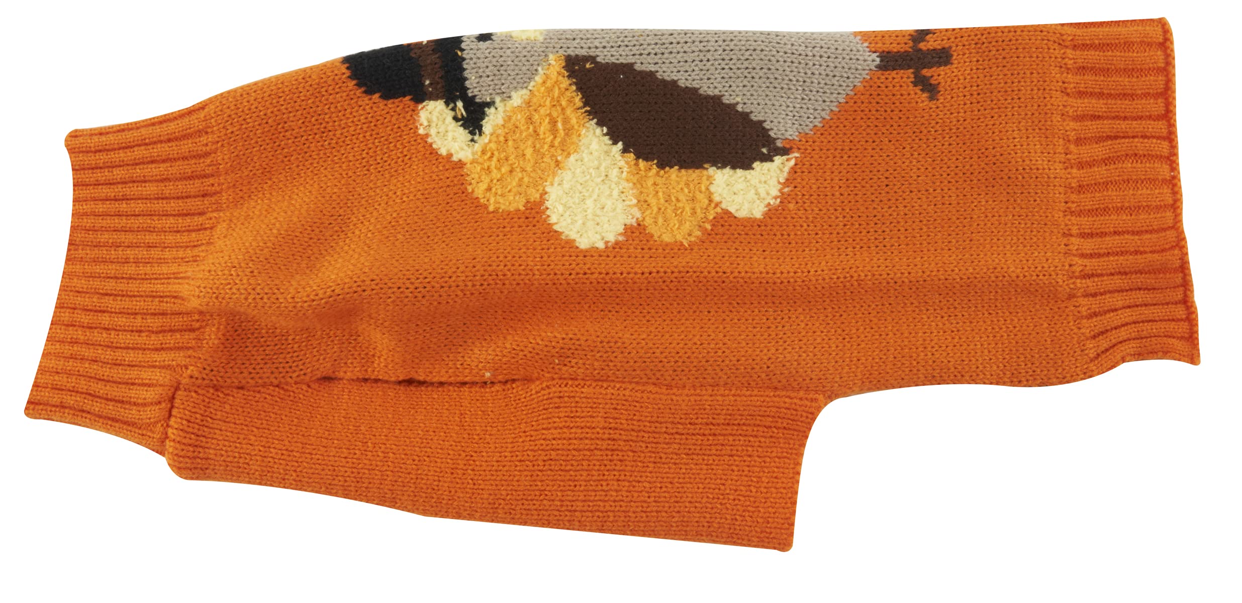 Lanyarco Thanksgiving turkey dog sweater orange front view showcases festive design for holiday celebrations.