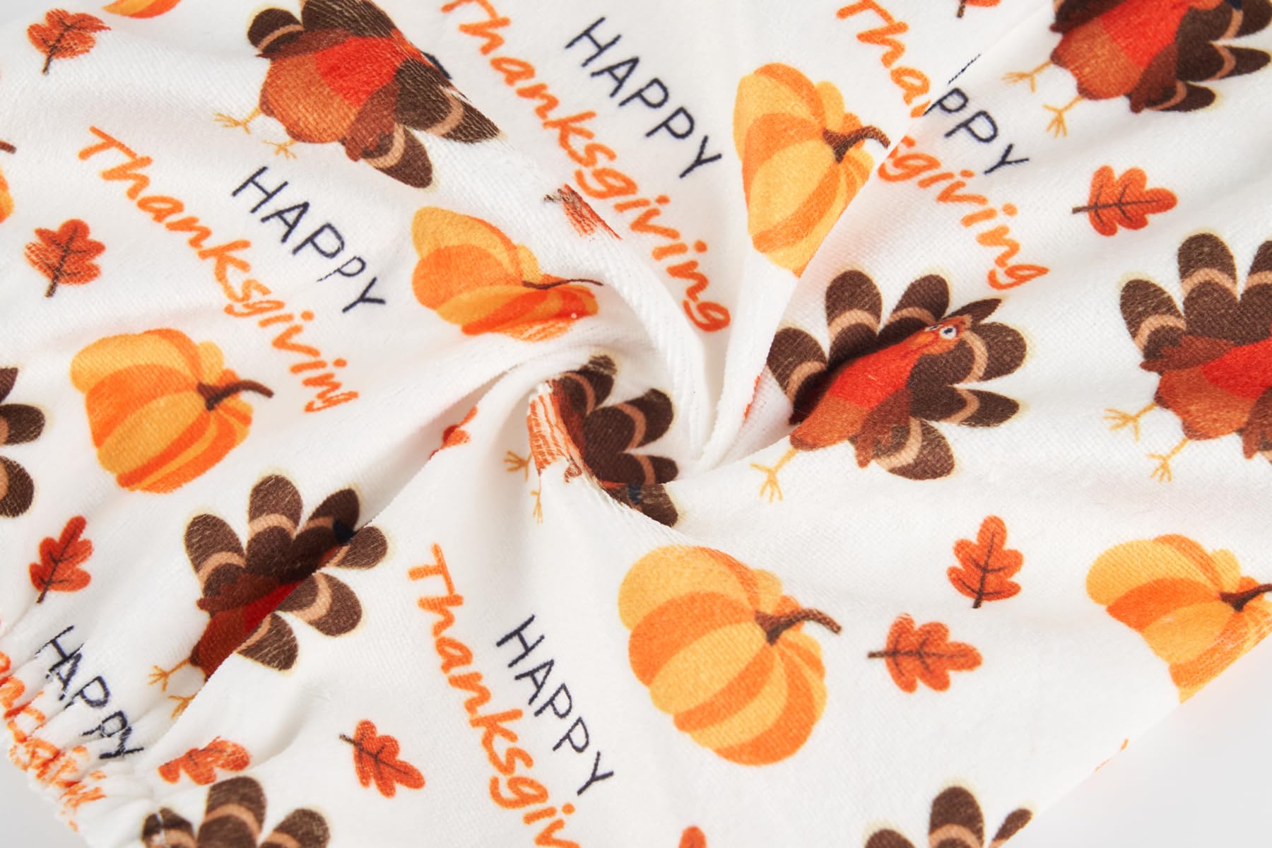 Lanyarco turkey-pumpkin dog pajamas pattern-detail reveals festive turkey and pumpkin print, great for holiday photos.