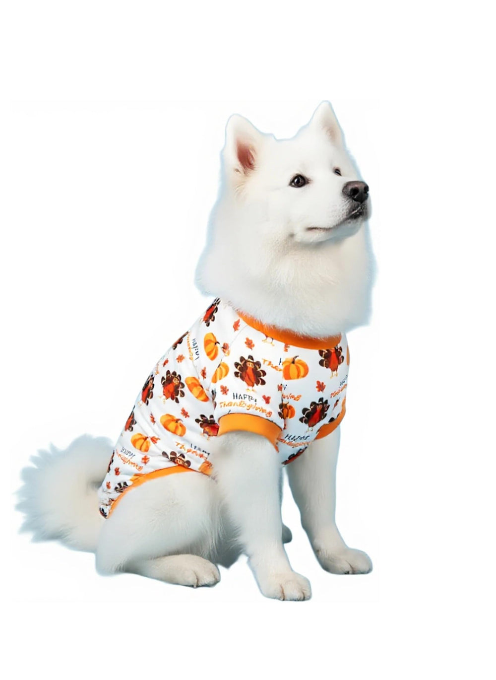 Lanyarco turkey-pumpkin dog pajamas wearable-dog shows easy-on design for quick dressing.