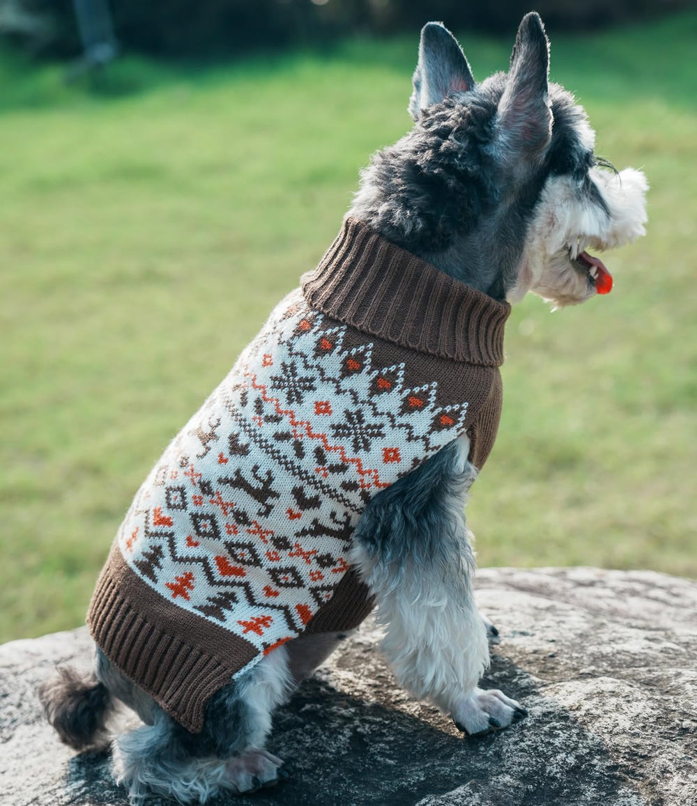 Lanyarco turtleneck dog sweater pattern detail highlighting holly and snowflake design