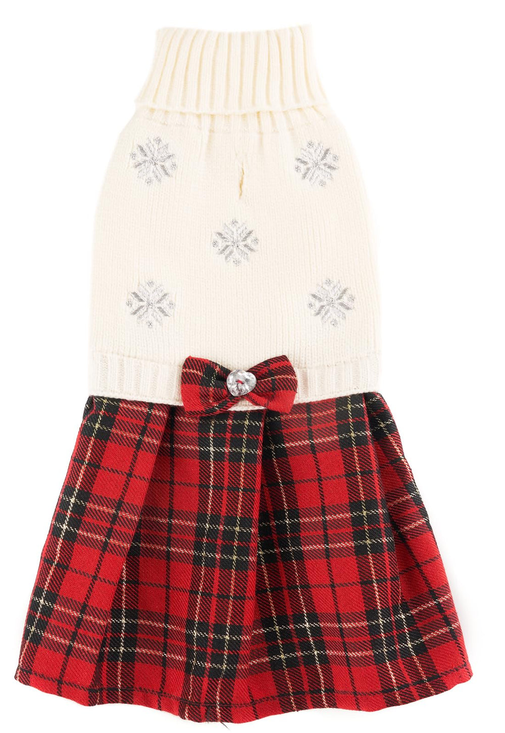 Lanyarco white embroidery snowflake dog sweater back view for festive warmth and style
