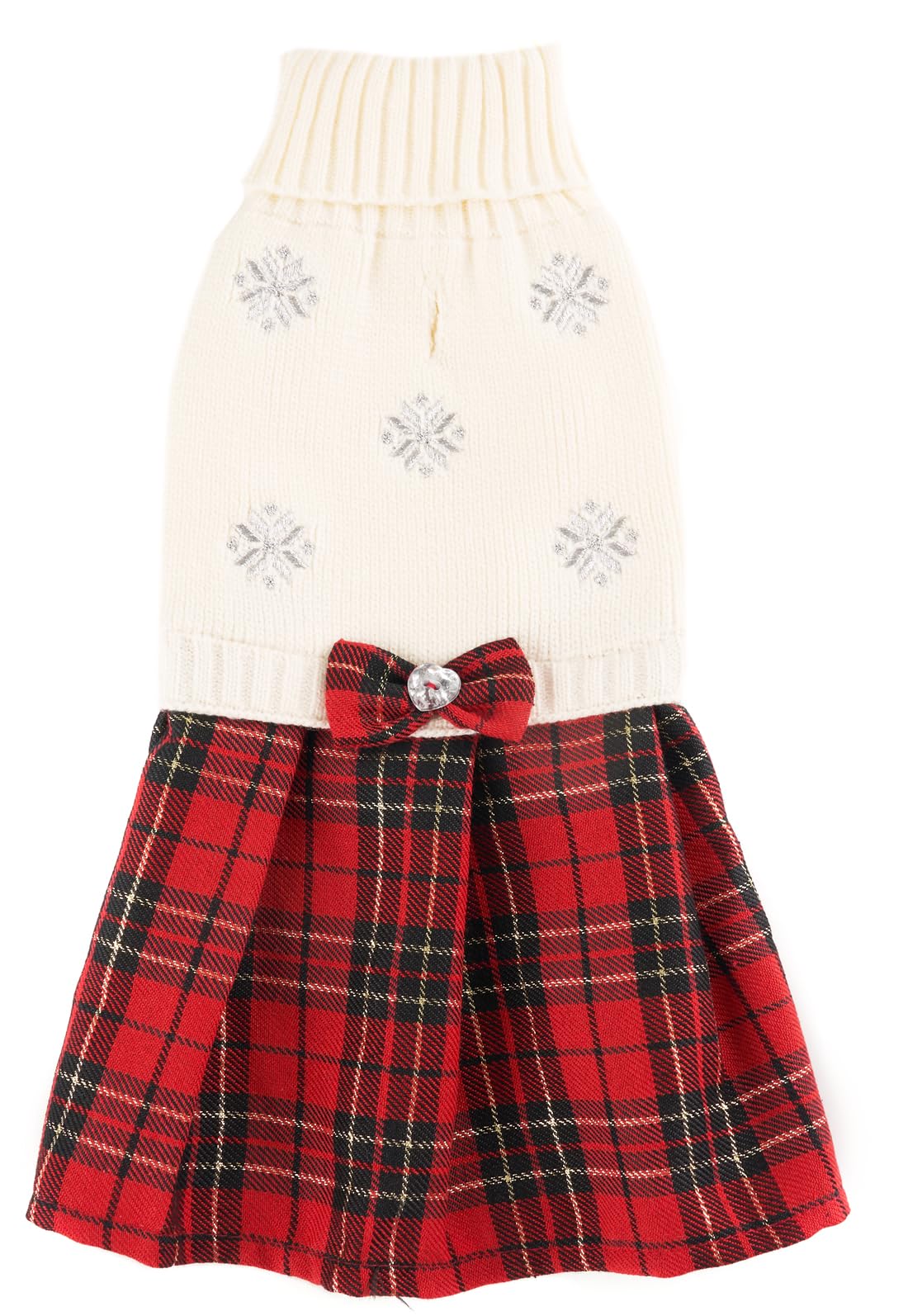Lanyarco white embroidery snowflake dog sweater back view for festive warmth and style