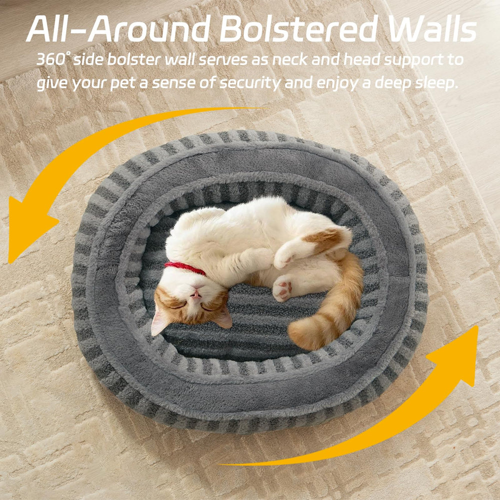 Laojin Balhen dog bed medium grey side view shows supportive neck bolster