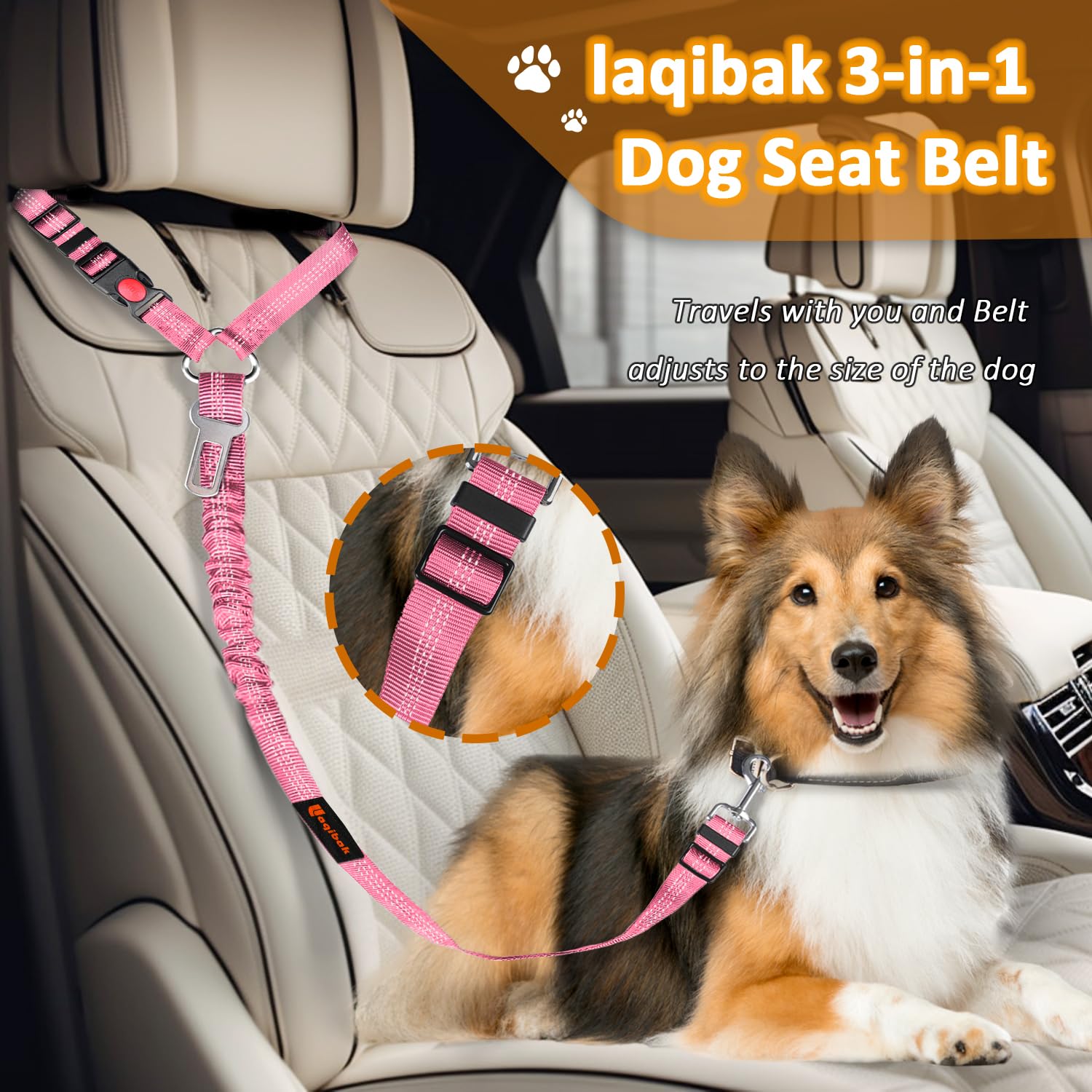Laqibak cinturón para perro auto 3en1 ofrece versatilidad para viajar y pasear.