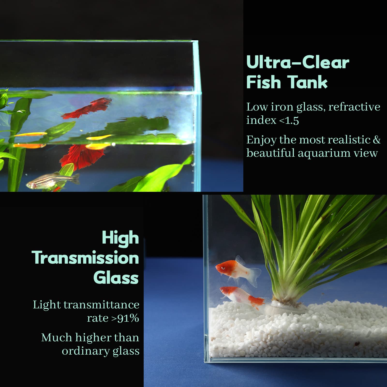 LAQUAL low-iron glass tank, high transparency for bright displays