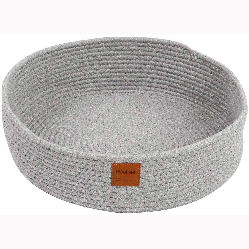 Cat Rope Bed round shape in grey provides cozy lounging for large cats up to 20 lbs