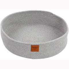 Cat Rope Bed round shape in grey provides cozy lounging for large cats up to 20 lbs