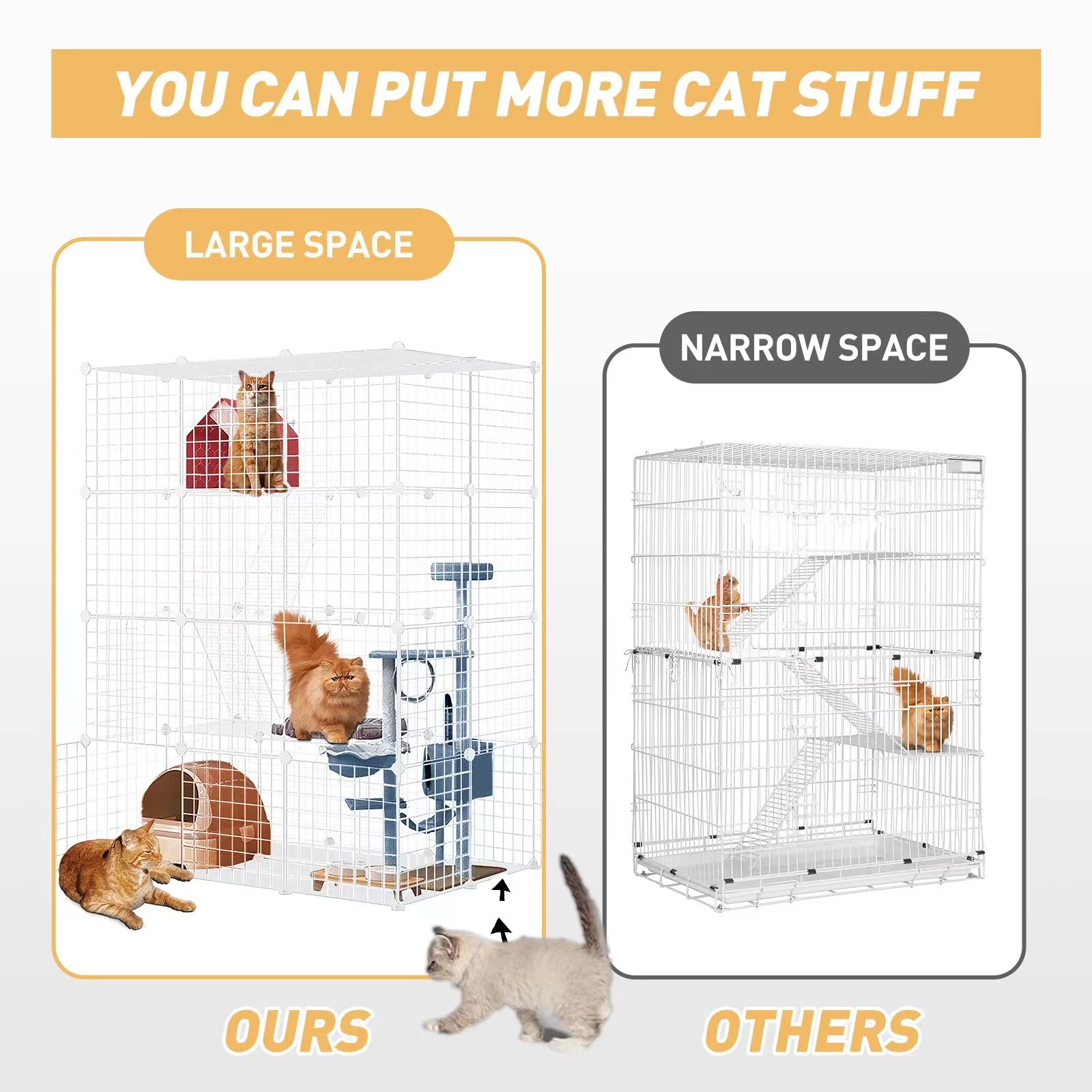 Large Cat Cage modular design demonstrates flexible setup and expansion.