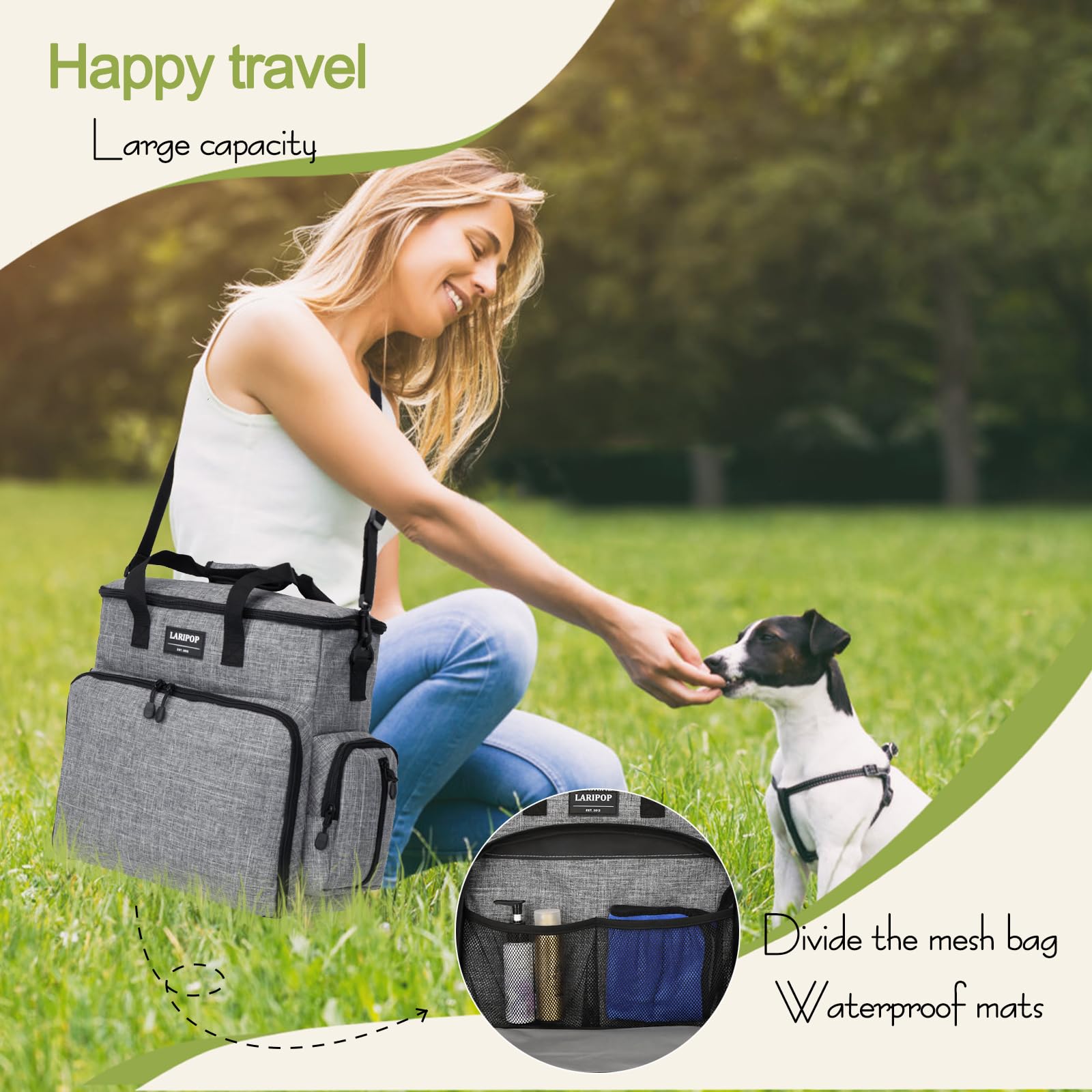 LARIPOP organizador de viaje para perros, múltiples bolsillos para suministros